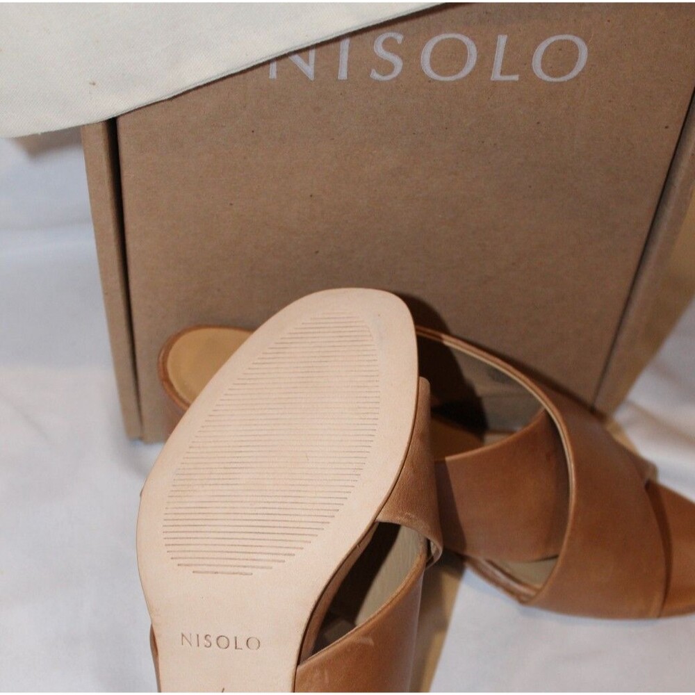 NISOLO WOMEN'S CARINA LEATHER CROSS STRAP MULE SANDALS N ALMOND NIB SZ 8 $180 CR - Picture 6 of 7